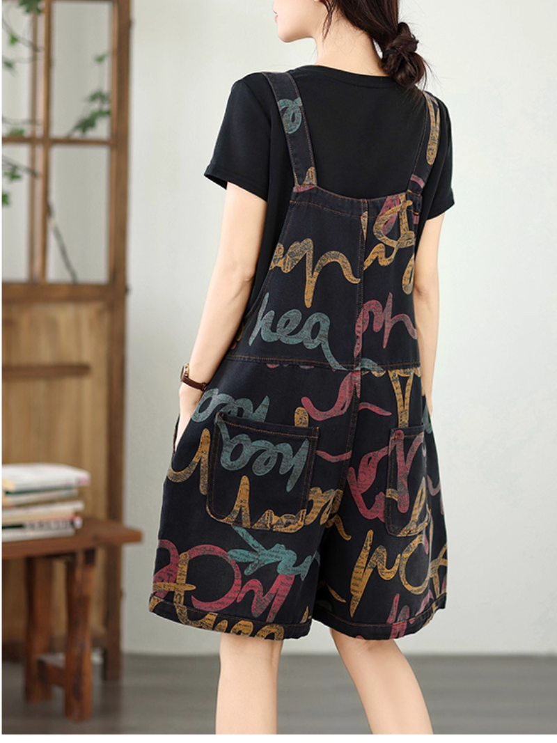 Women's Printed Natural Waist Dungaree 