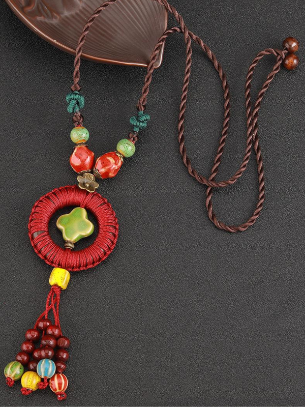 Chine esthétique de style ethnique Chaîne Rétros Retro Retro tissé de style chinois Collier en céramique Pendentif