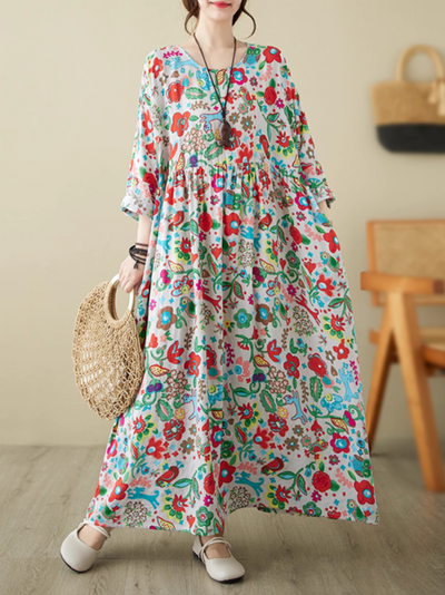 Women's Long-sleeved floral Smock Dress
