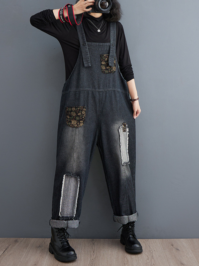 Women's Stylish and Relaxed Vibe Loose Embroidered Overalls Dungarees
