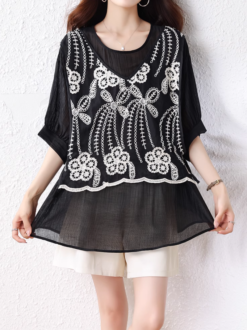 Women's Stylish Loose Good-Looking Embroidery Top