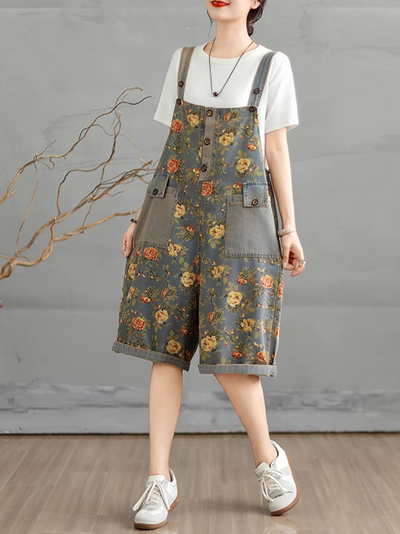 Women's Summer Lightweight Fashionable Loose Printed Overall Dungaree