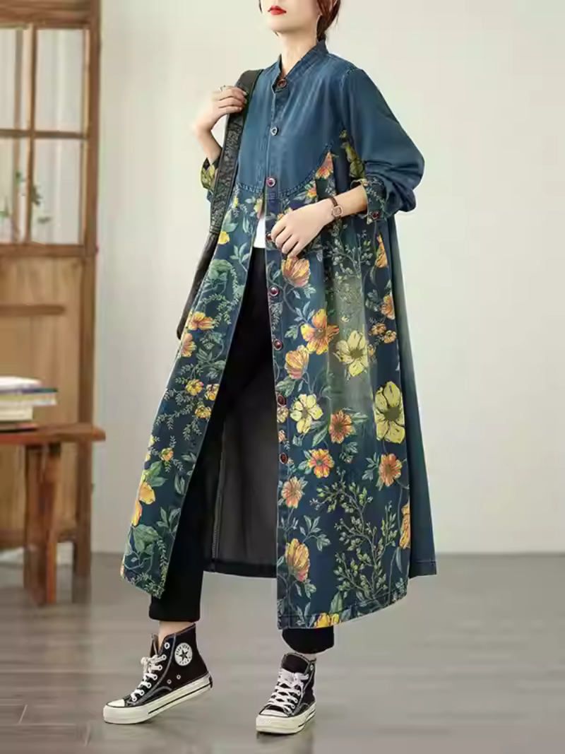Damens Sommer Patchwork gedruckt gelegentlich losen Jeansmantel gedruckt
