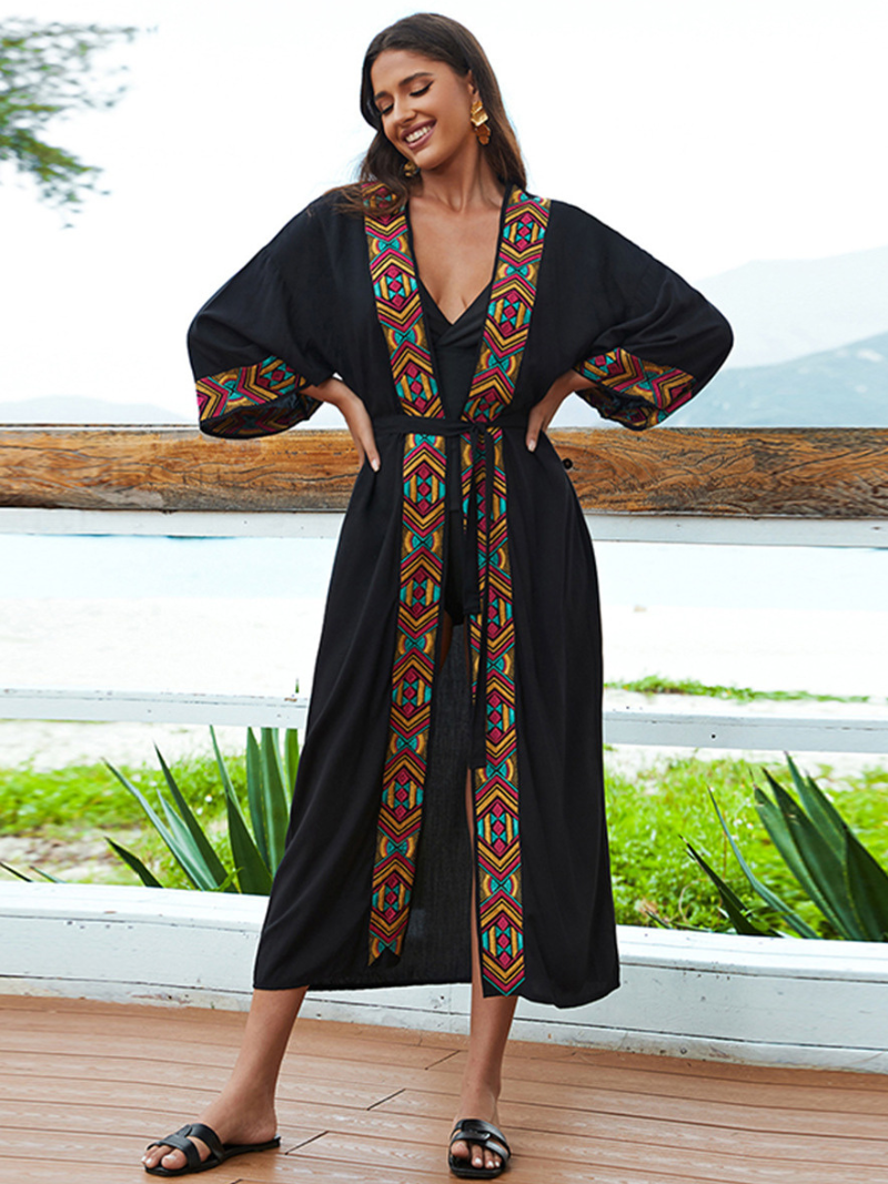 Women's Beach Casual Sunny Days Embroidered Belt Kimono Dress