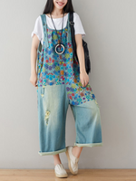 Chic Women's Loose Wide-Leg Floral Denim Overalls | Eva Trends