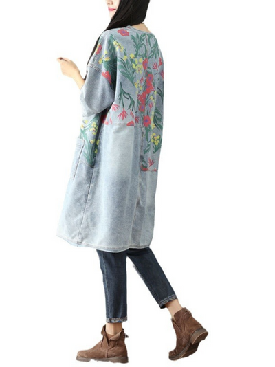 Women's Casual & Soft Floral Large Pockets  Midi Dress