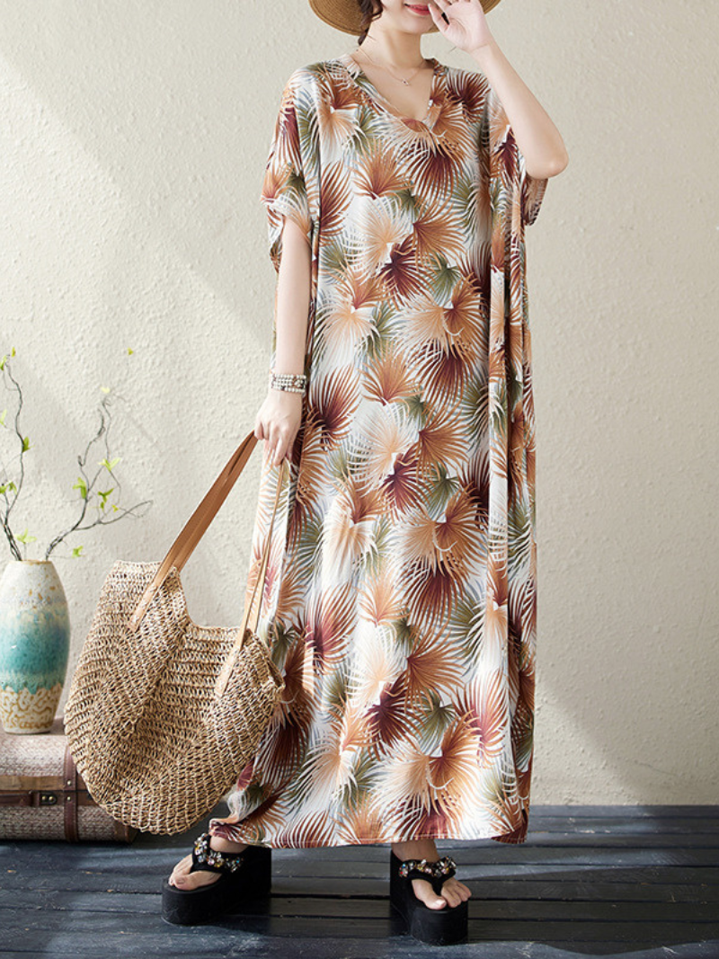 Women's Fresh and Colorful Floral Side Pockets Kaftan dress