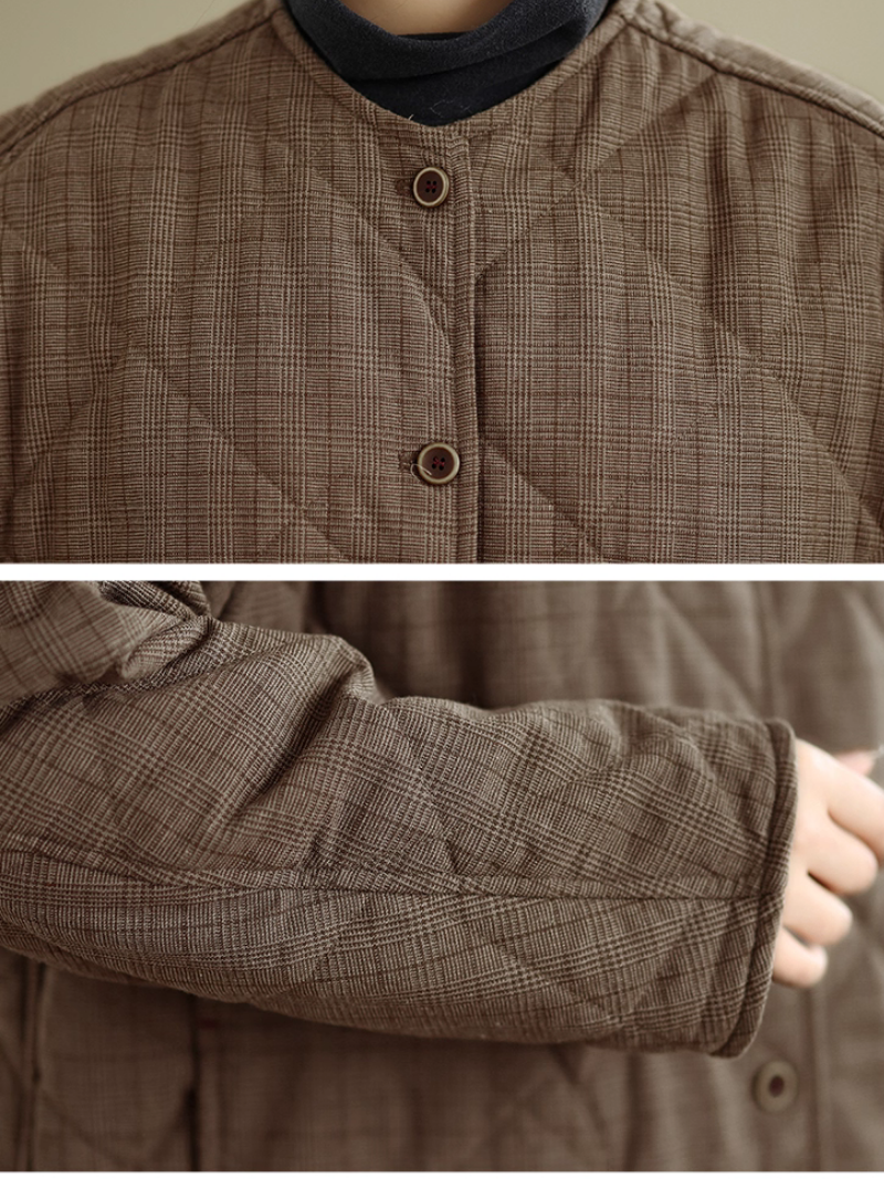 Oversized Quilted Coat with Curved Hem, Minimal Round Neck Elegance