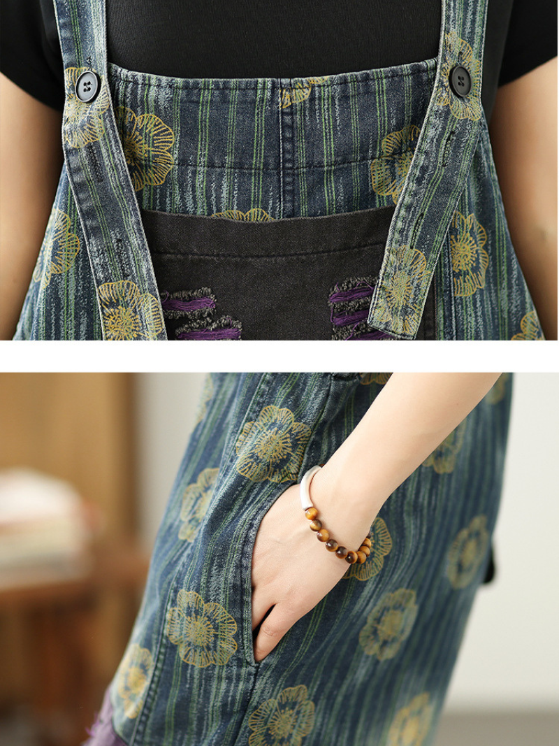 Women's Summer Casual &Trendy Floral Denim Overall Dungaree