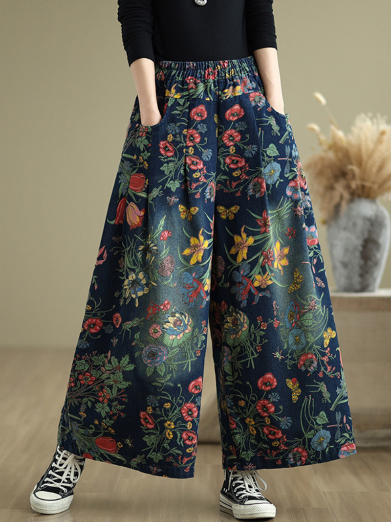 Women's Casual Elegance Perfected by Flowers Printed Bottom