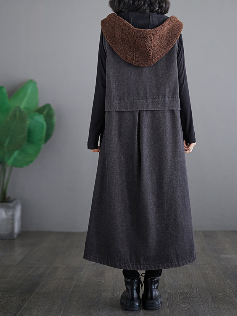 Women's Fashionable Velvet Button-Up Hoodie Coat