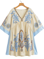 Women's Summer Casual V-neck Loose Embroidered Kimono Dress