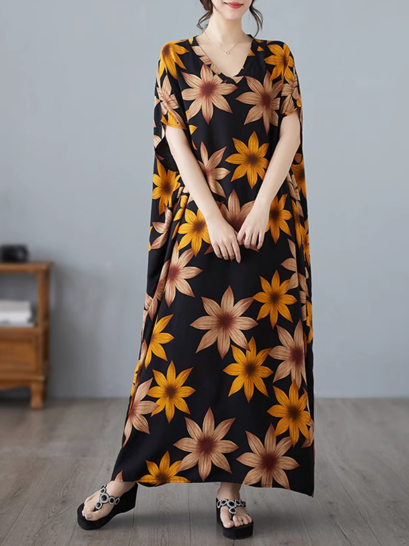 Women's Delightful Summer Printed Flower Long Kaftan Dress