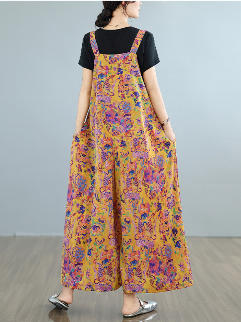 Women’s Floral Printed Casual Dungarees Overalls
