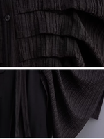 Oversized Pleated Shirt Tunic with Asymmetric Hem