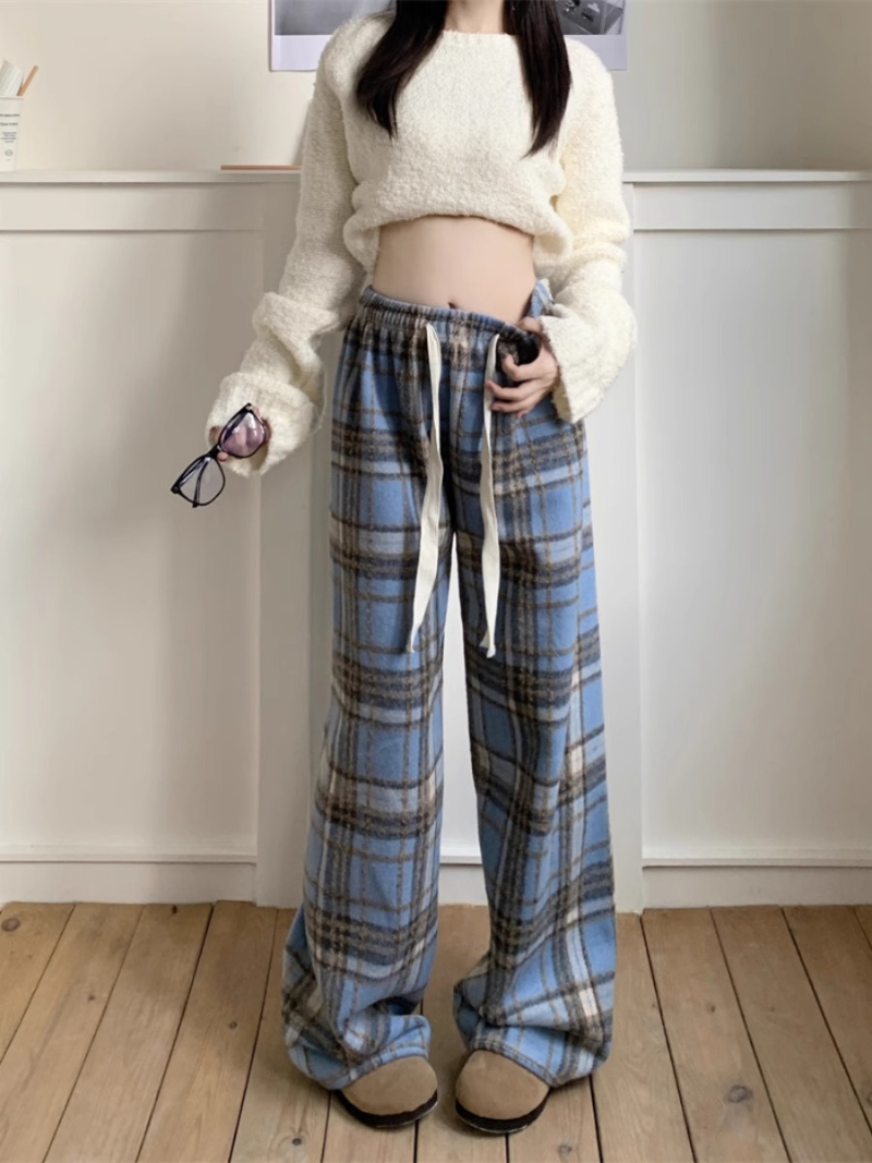 Women's Casual Stylish Plaid Wide-Leg Pants Bottom