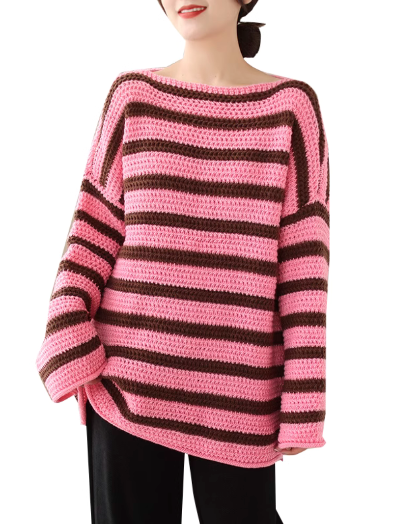 Women's Winter Warm Striped Shoulder Sweater