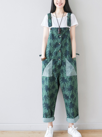 Loose Printed Overalls for Women - Relaxed Everyday Fit