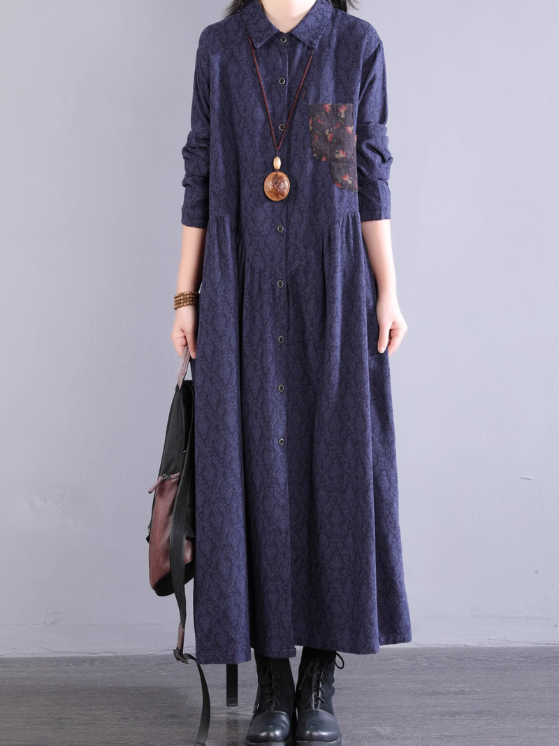 Women's Elegant Summer Side Pockets Button-Up A-Line Dress