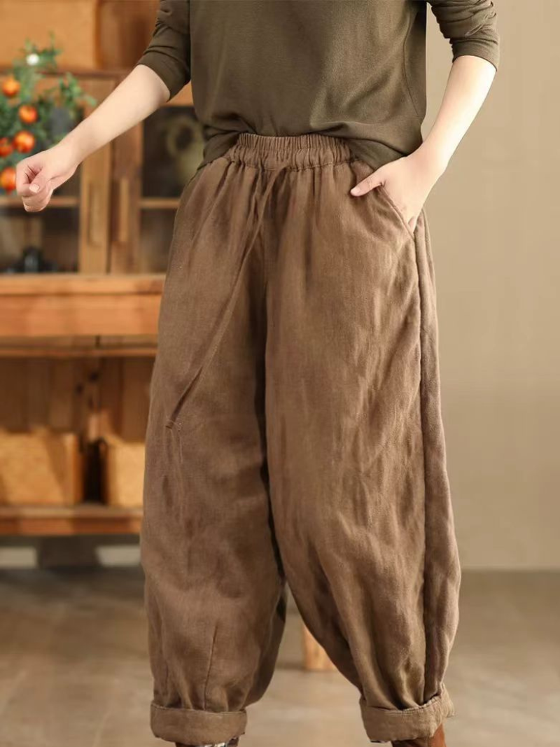 Artisan Cotton&Flax Relaxed Lantern Trousers – Women's Harem Pants with Pockets