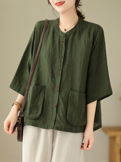 Women's Green  Pocket Shirt Tops