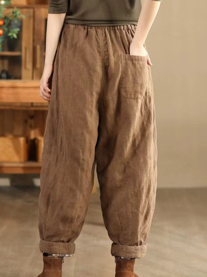 Artisan Cotton&Flax Relaxed Lantern Trousers – Women's Harem Pants with Pockets