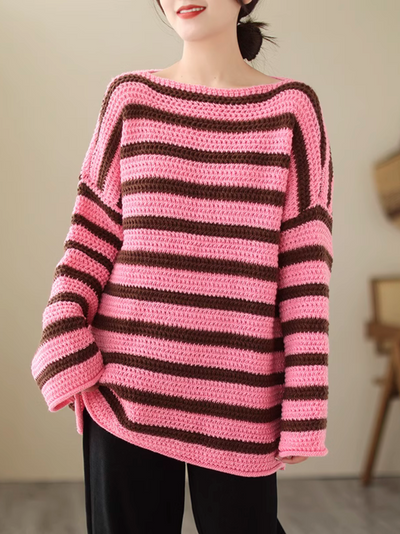 Women's Winter Warm Striped Shoulder Sweater