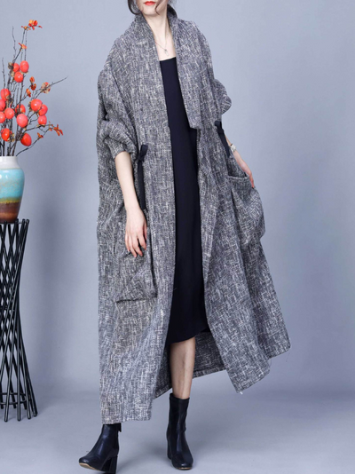 Women's Various Occasions Large Pocket Lace-Up Long Coat