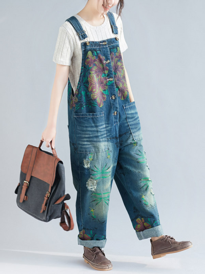 Women Breezy Summer Vibes Baggy Ripped Hole Overalls Dungarees