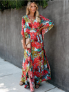 Women's Vintage Sweet Flower Maxi Dress With Belt