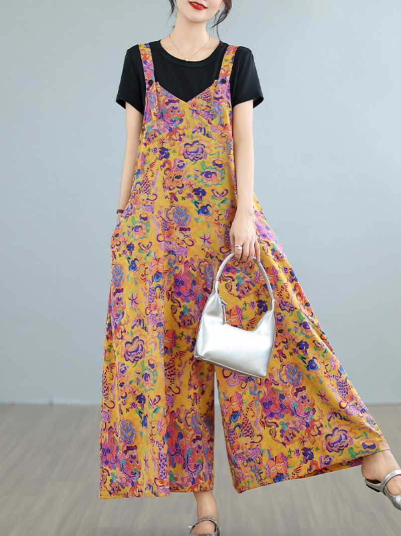 Women’s Floral Printed Casual Dungarees Overalls
