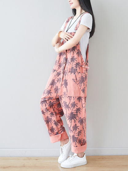 Loose Printed Overalls for Women - Relaxed Everyday Fit