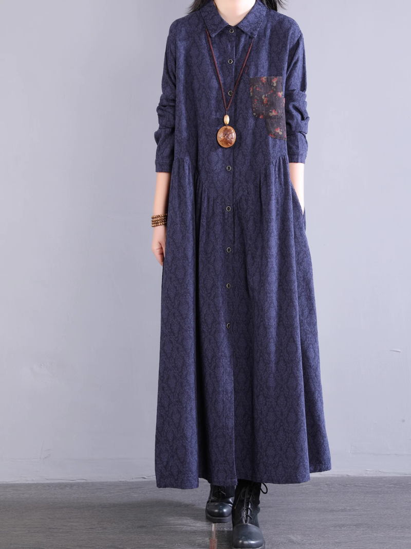 Women's Elegant Summer Side Pockets Button-Up A-Line Dress