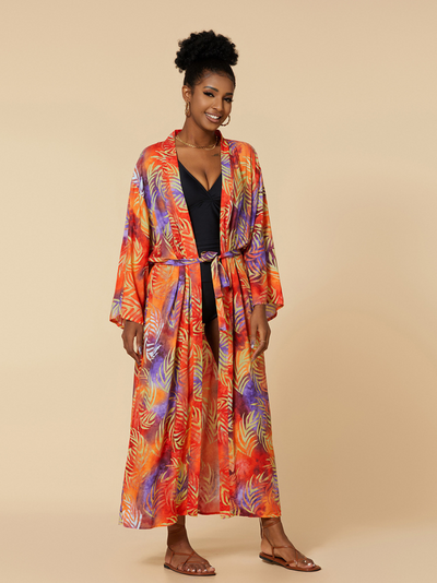 Women's Orange Long Kimono Jacket