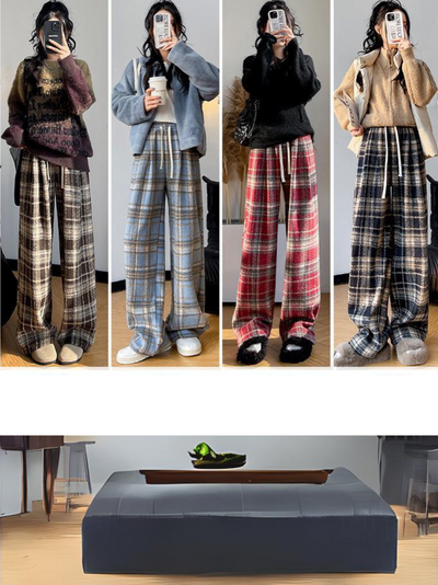 Women's Casual Stylish Plaid Wide-Leg Pants Bottom