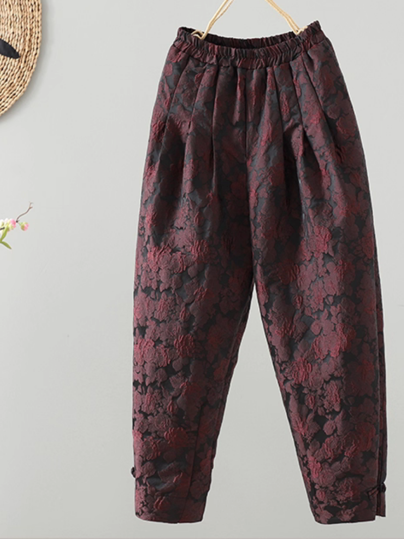 Textured Jacquard Tapered Pants for Women, Elegant Chic Elastic-Waist Trousers