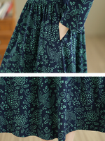 Artisanal Print Cotton Maxi Dress with Mandarin Collar and Long Sleeves