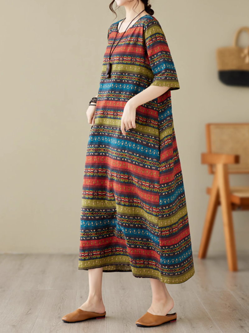 Classic Charmer Women's  Color Striped Printed Midi Dress
