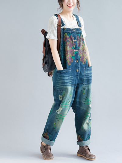 Women Breezy Summer Vibes Baggy Ripped Hole Overalls Dungarees