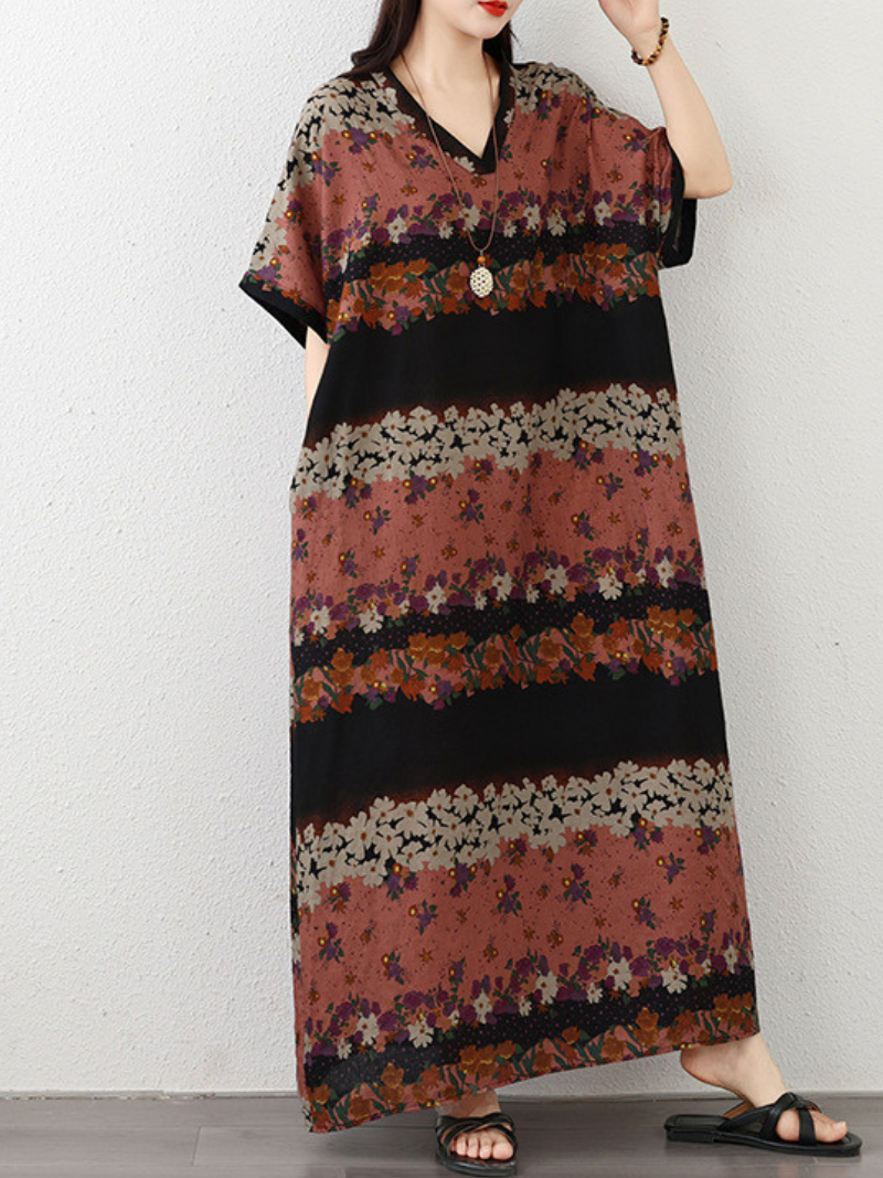 Breezy Weekend Maxi Kaftan Dress— Flowy Floral Dress with Forgiving Drape