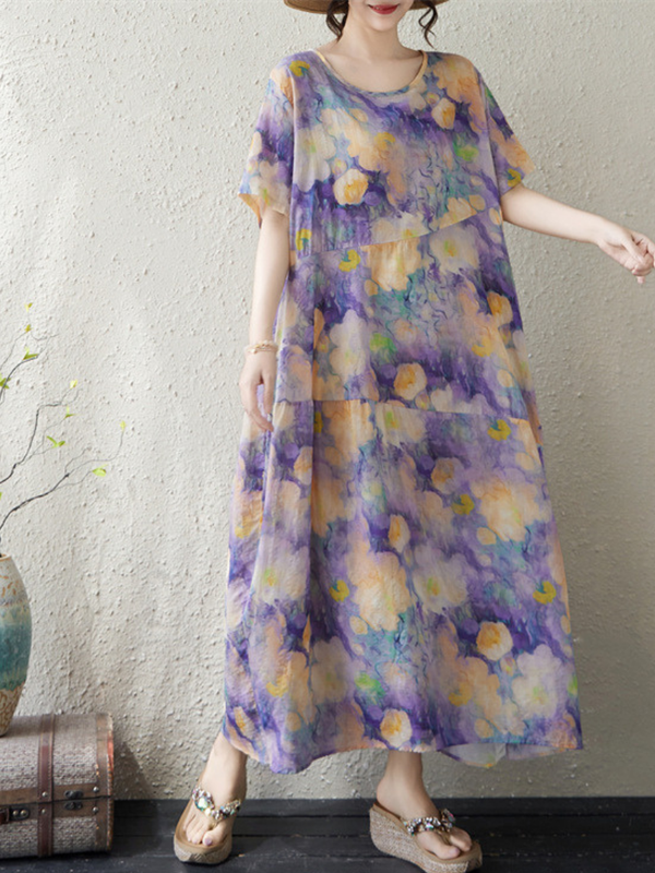 Weekend Brunch Beauty Floral Maxi Dress — Airy Cotton Linen Ease