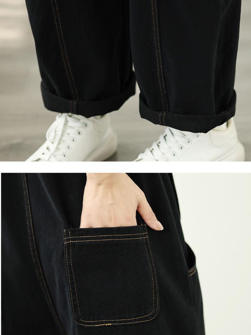 Wide-Leg Denim Cotton Overalls with Adjustable Straps for Women