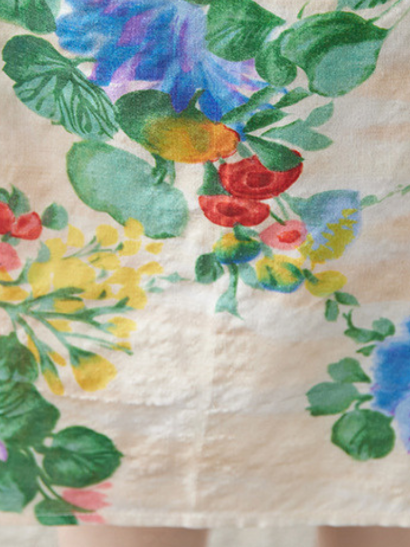 Floral Relaxed Shift Linen Dress in Airy Cotton Linen Blend