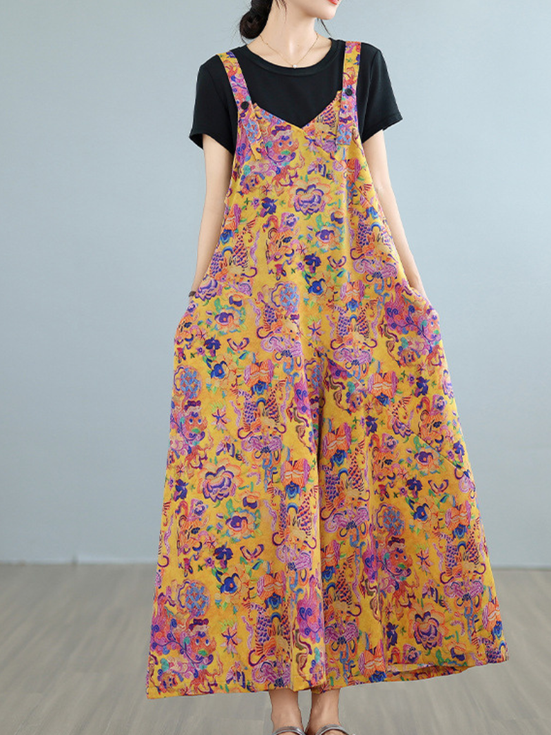 Women’s Floral Printed Casual Dungarees Overalls