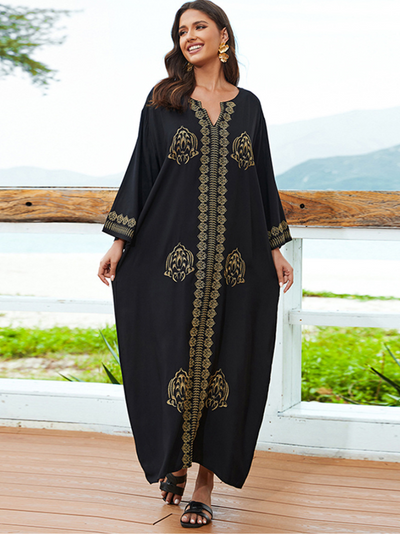 Women's Beach Casual Outings Long Embroidered A-Line Dress