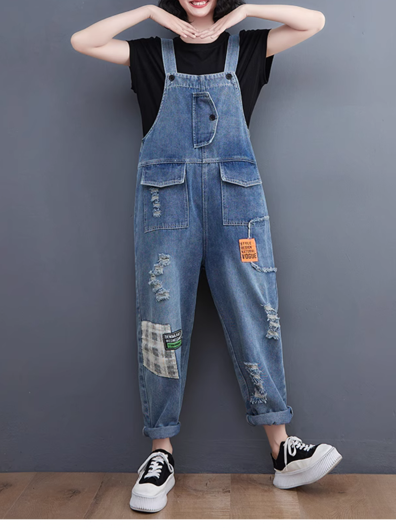 Women's Spring and Summer Patch Embroidered  Overalls Dungarees