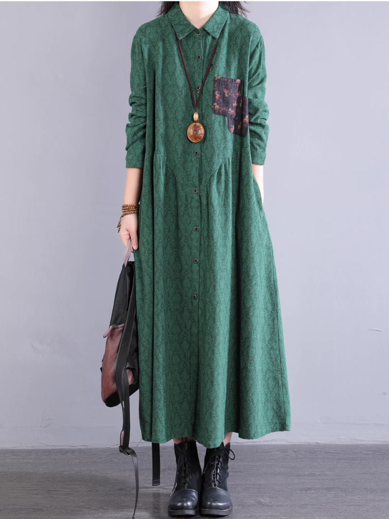 Women's Elegant Summer Side Pockets Button-Up A-Line Dress