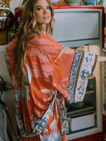 Partywear Floral Print Long Length Orange Color Cotton Gown Robe Kimono