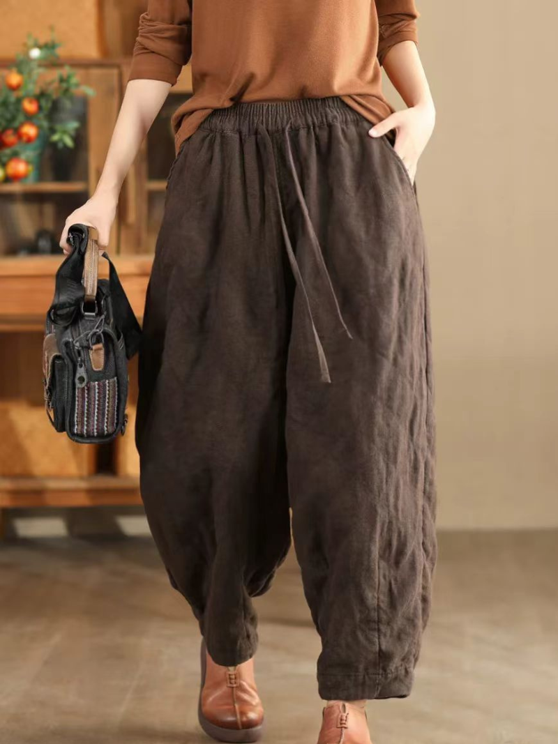 Artisan Cotton&Flax Relaxed Lantern Trousers – Women's Harem Pants with Pockets
