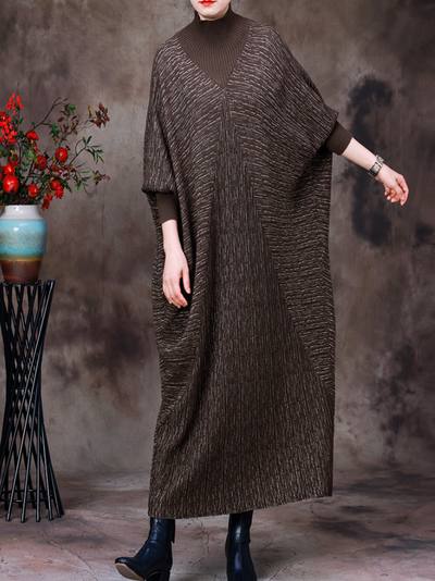 Women's High Collar Knitted Maxi Dress